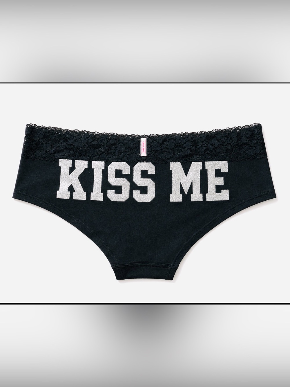 Vintage PINK Victoria's Secret Y2K Black  Silver Glitter Logo Panties